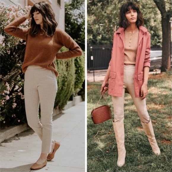 New Sezane Clara houndstooth cropped ankle straight leg high rise trouser pants - Picture 4 of 15